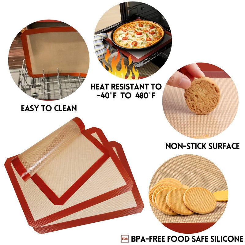 STATINT WINDOW FILMS STATINT Non-Stick Silicone Baking Mat, Premium Food Safe - Pack of 3 - Image 2